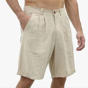 Brook Brother Linen Pleated Front Pocket Tan Shorts